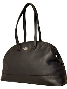Vintage Furla Black Leather Dome Shoulder Bag With Silver Logo Made in Italy